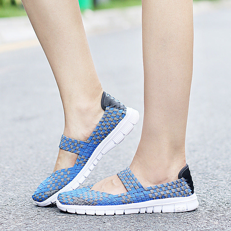 Breathable Elastic Band Woven Light Flat Shoes - Image 7
