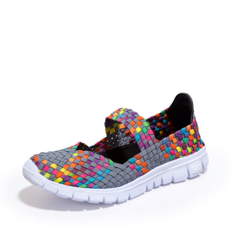 Breathable Elastic Band Woven Light Flat Shoes - Image 8