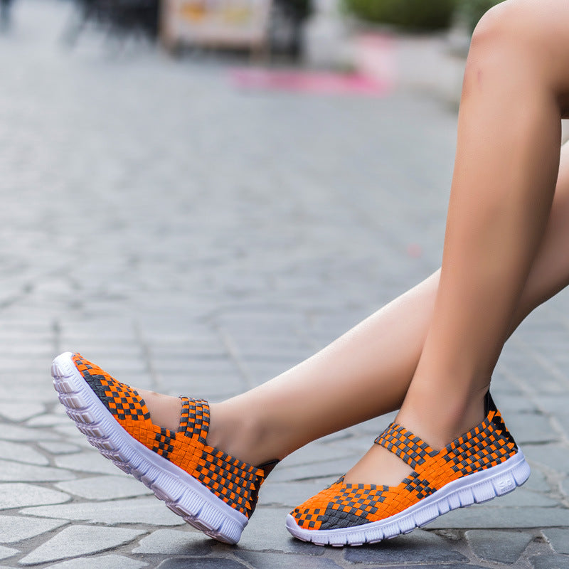 Breathable Elastic Band Woven Light Flat Shoes - Image 4