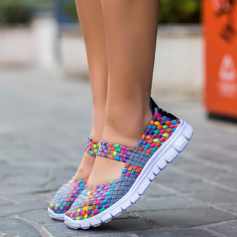 Breathable Elastic Band Woven Light Flat Shoes - Image 3