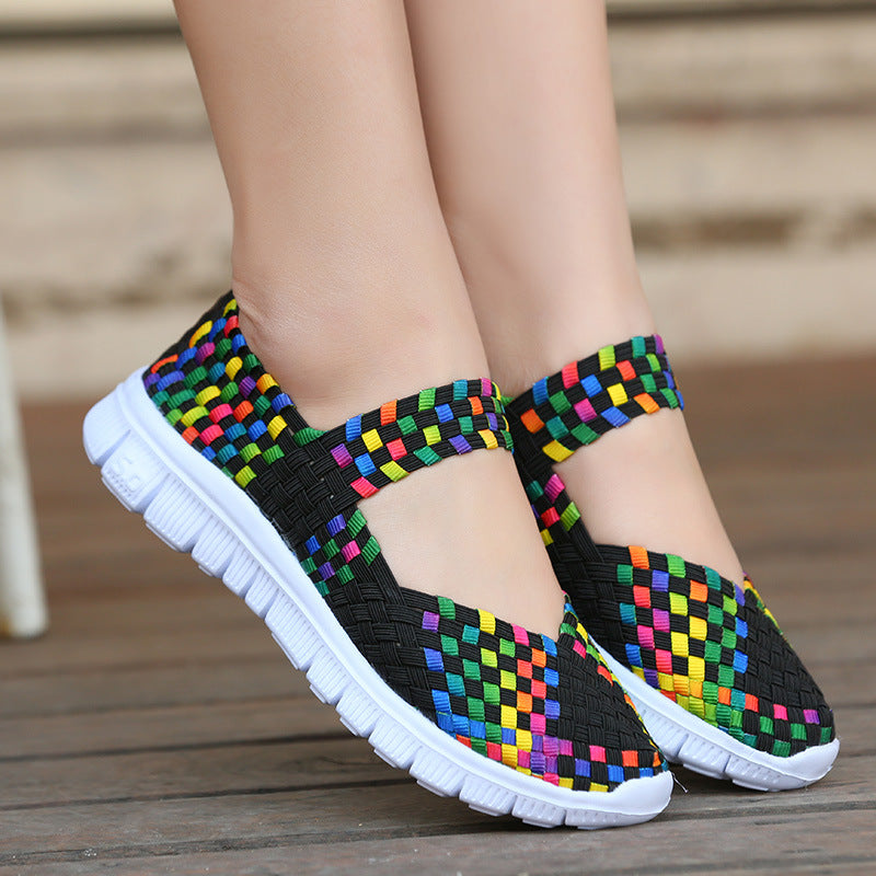Breathable Elastic Band Woven Light Flat Shoes - Image 5