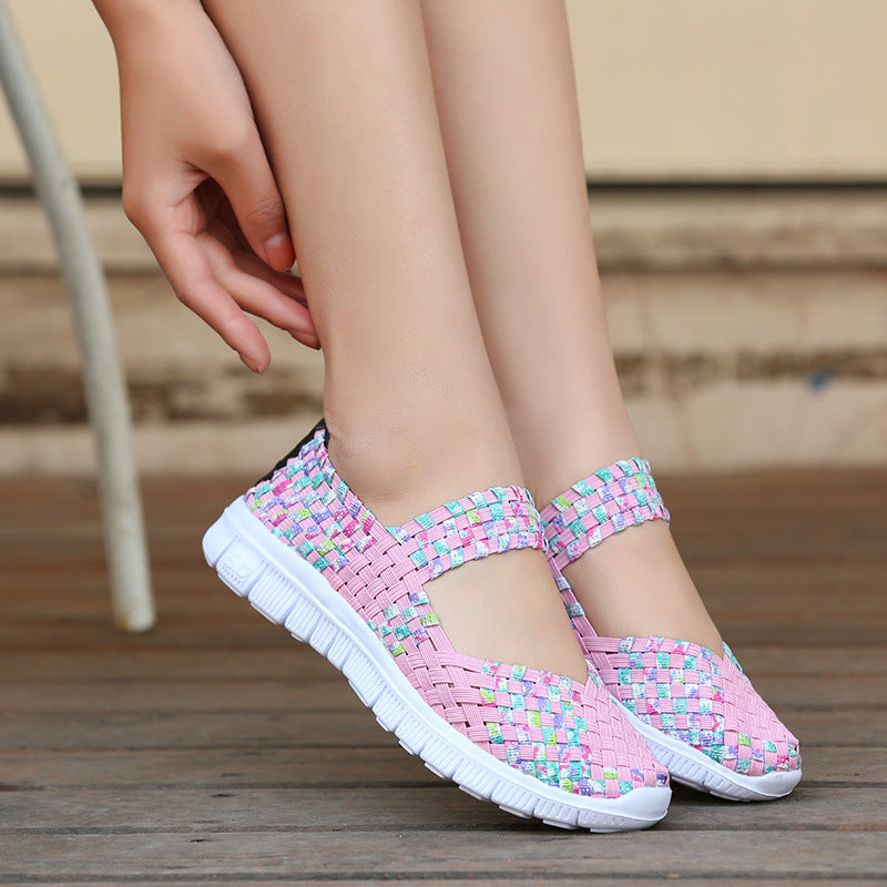 Breathable Elastic Band Woven Light Flat Shoes - Image 6