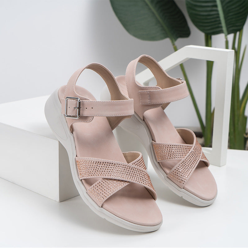 Wedge Heel Soft Thick Bottom Rhinestone Sandals - Image 9