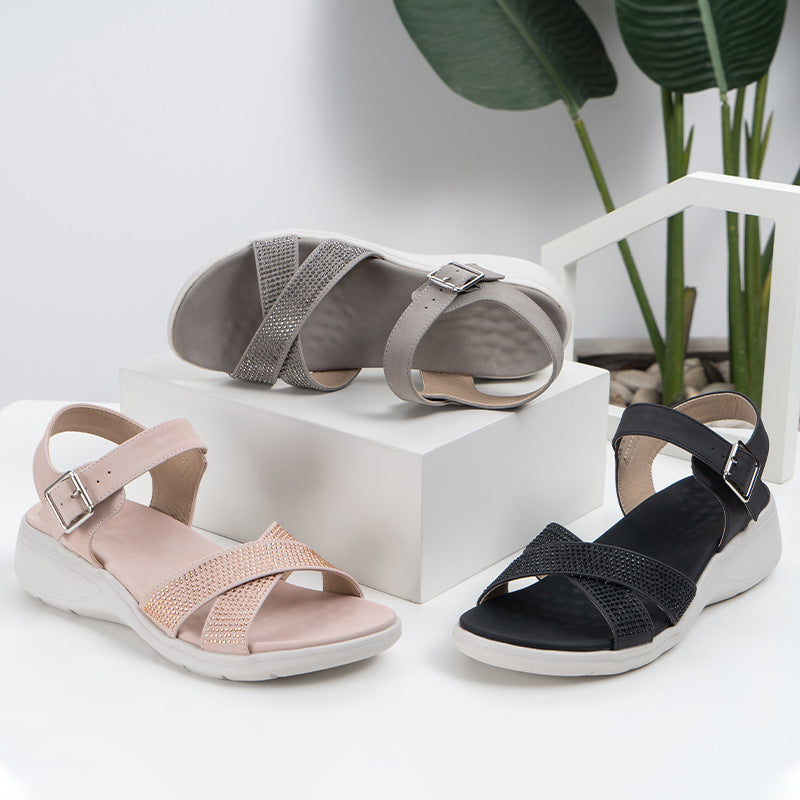 Wedge Heel Soft Thick Bottom Rhinestone Sandals - Image 8