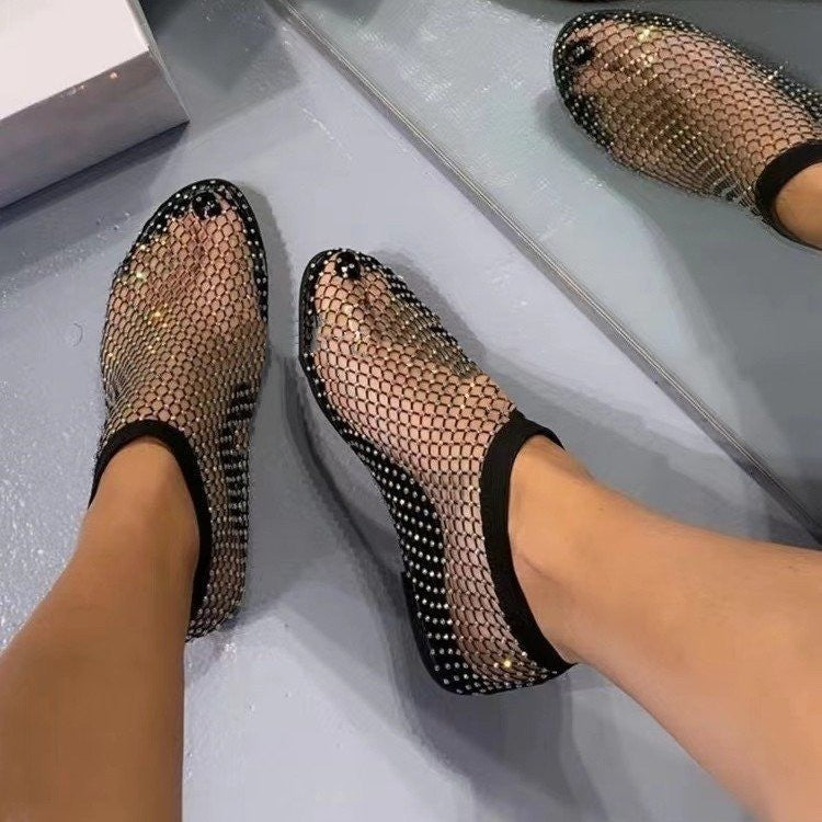 Fish Mouth Sandals Stretch Fishnet Stockings Hollow Short