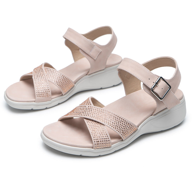 Wedge Heel Soft Thick Bottom Rhinestone Sandals - Image 14