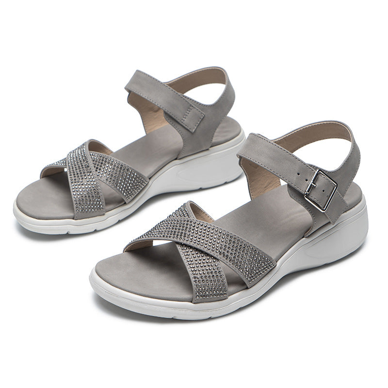 Wedge Heel Soft Thick Bottom Rhinestone Sandals - Image 13