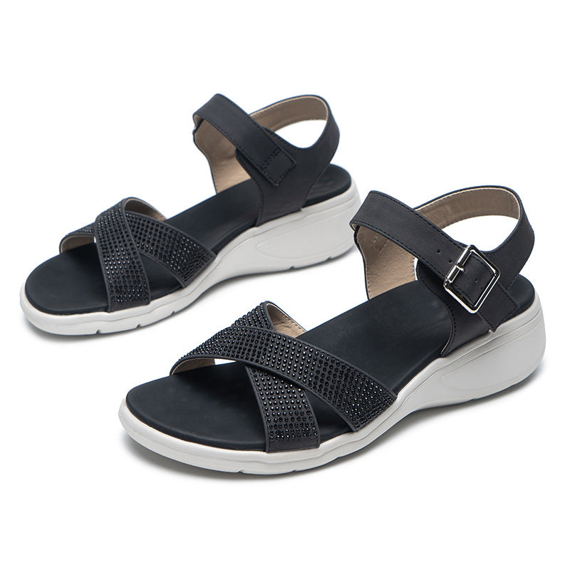 Wedge Heel Soft Thick Bottom Rhinestone Sandals - Image 11