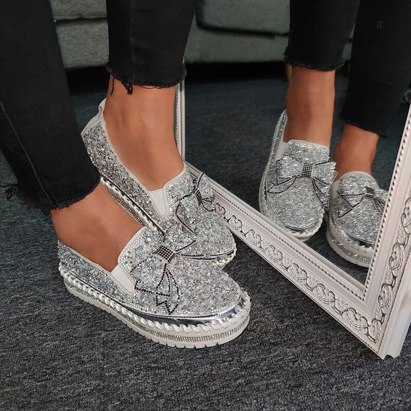 Shining Rhinestone Slipon Thick Botton Casual Ladies Crystal Shoes - Image 7