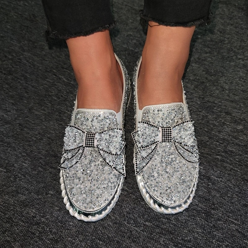 Shining Rhinestone Slipon Thick Botton Casual Ladies Crystal Shoes - Image 3