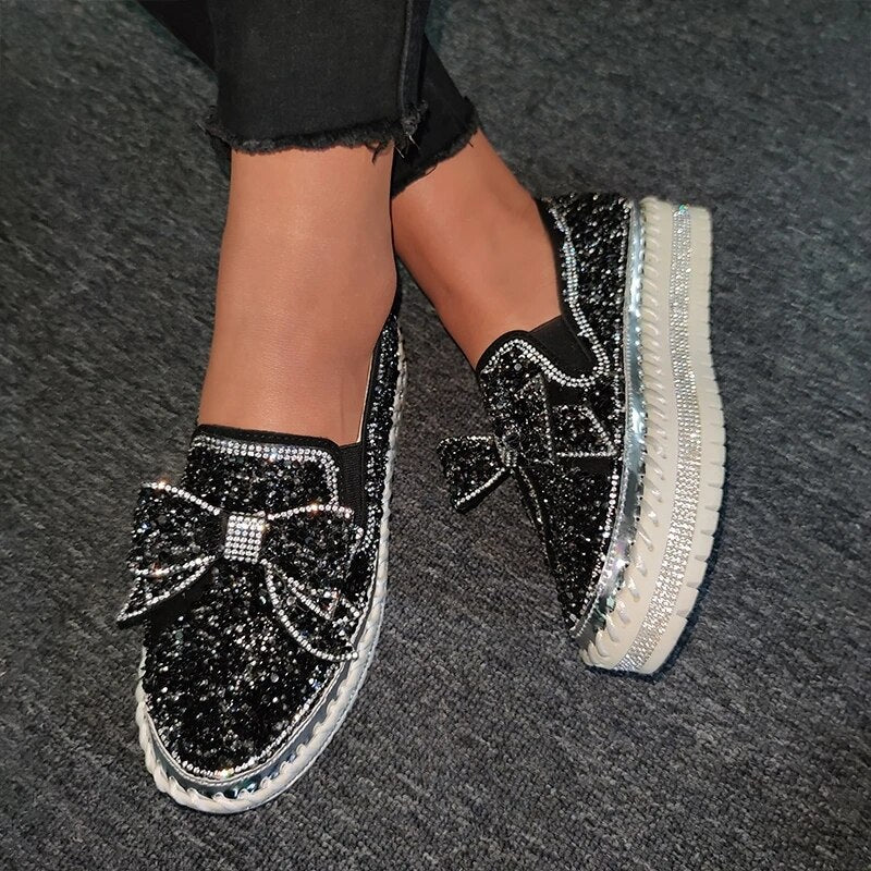 Shining Rhinestone Slipon Thick Botton Casual Ladies Crystal Shoes - Image 6